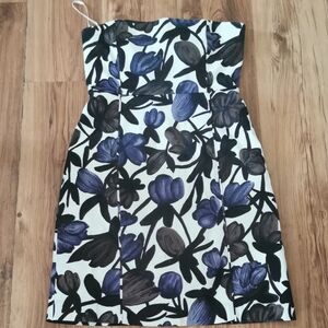 Banana Republic Strapless Dress - Black, Purple and White Floral